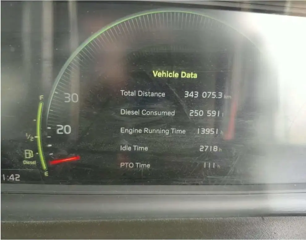 Volvo FMX 400 6x4 2023: Hour meter on the dashboard